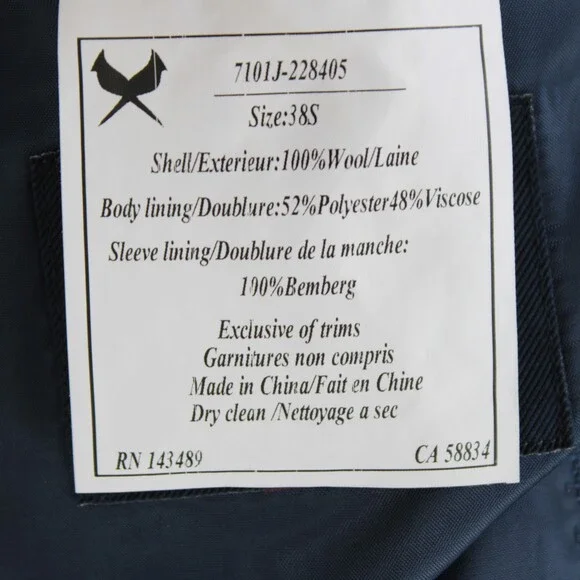 Cardinal of Canada NWT Wool Sport Coat Size 38S US In Blue & Black Plaid